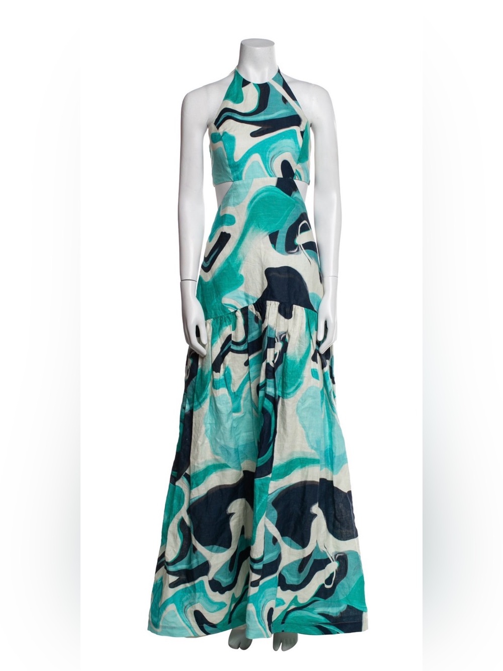Silvia Tcherassi Turquoise Swirl Maxi Linen Dress